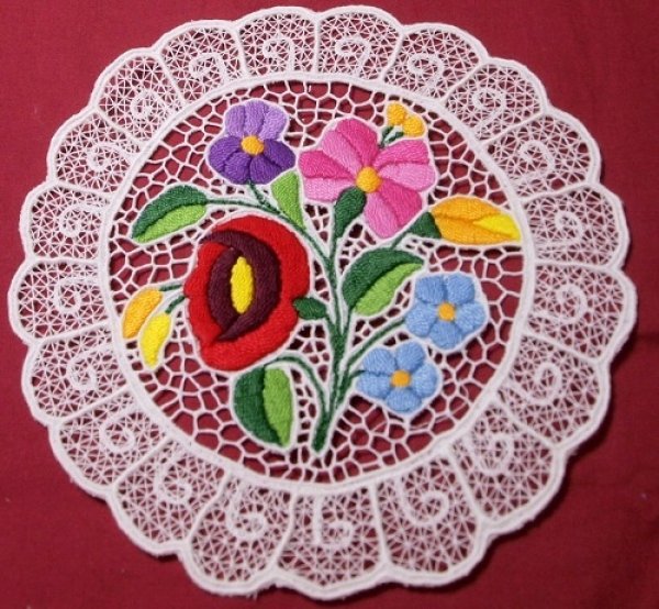 画像1: ハンガリーカロチャレース刺繍20×20 (1)