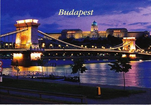 画像1: ハンガリーポストカード鎖橋夜景2 (1)