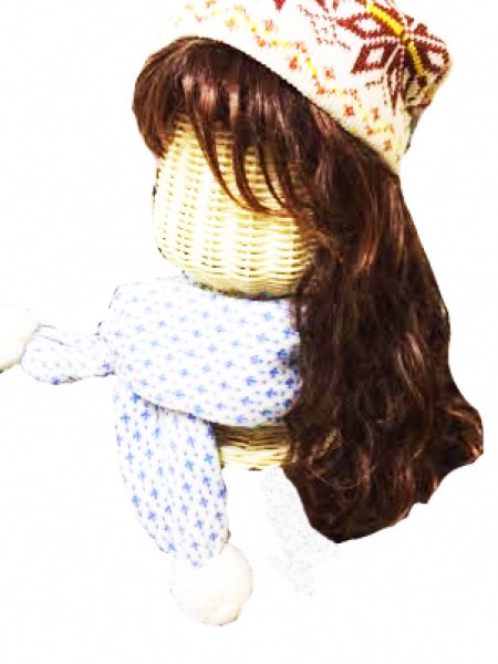 画像2: 帽子マフラーしっぽ2本星アイボリー系ライトブルー編みこみ　 (2)